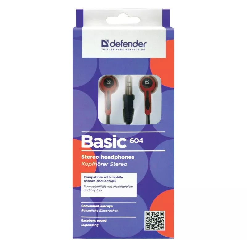 Auriculares Defender BASIC 604 negro-rojo