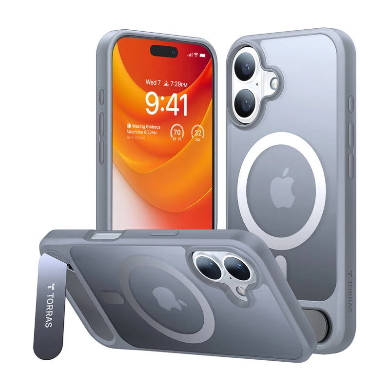 Funda Torras Pstand Series para iPhone 16 Plus (gris titanio)