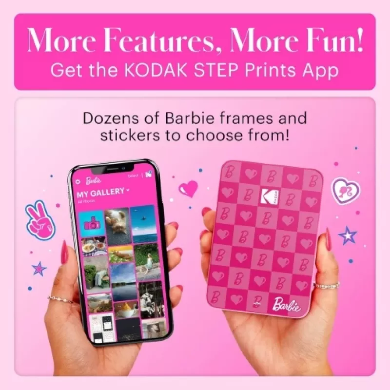Barbie x Kodak STEP Slim impresora fotográfica móvil instantánea Colour ZINK 2x3'' 1 ppm, Bluetooth, rosa