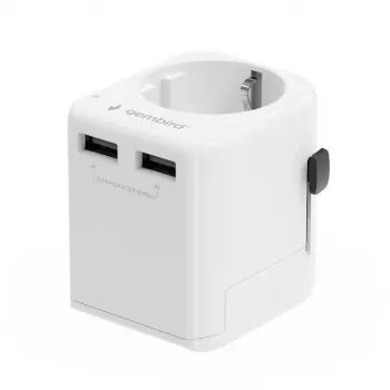 Adaptador de viaje universal GEMBIRD TPA-EU2A12-01-W 12W fuente de alimentación USB para tomas internacionales