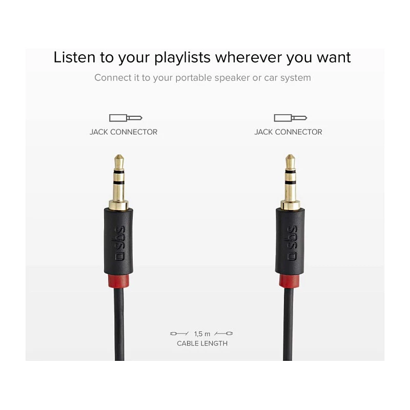 SBS TECABLE35KR - cable de audio - mini-phone estéreo 3,5 mm macho a mini-phone estéreo 3,5 mm macho - 1,5 m - negro (TECABLE35KR)