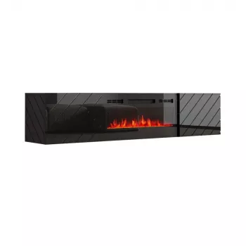 Mueble TV cama meble LUXE 301126 con chimenea eléctrica integrada, 182,6×34,5×37,5 cm, negro brillante
