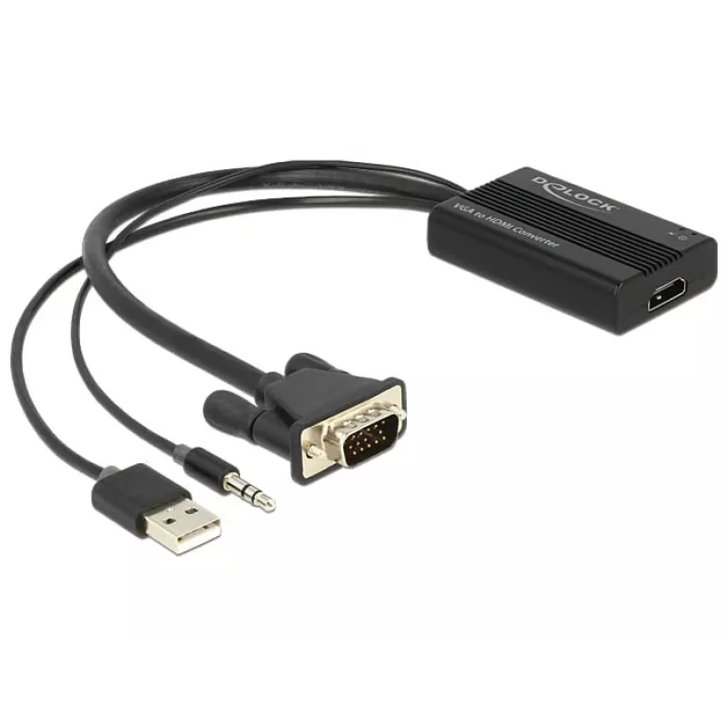 Cable adaptador de vídeo DeLOCK 62597 0,25 m HDMI Type-A VGA D-Sub 3,5 mm USB Type-A negro