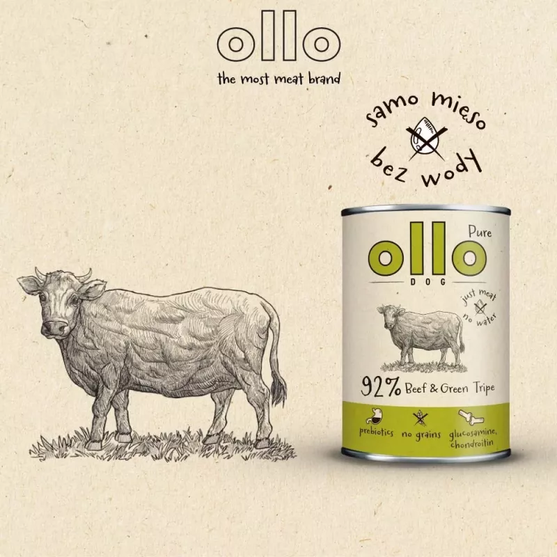 OLLO Pure Beef and Green Tripe comida húmeda para perros, 400 g