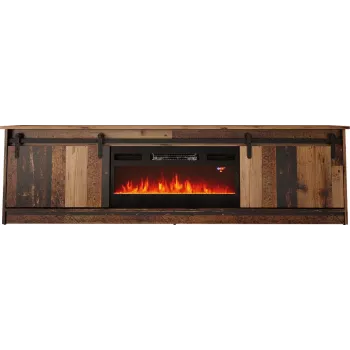 Mueble TV Cama Meble GRANERO con mueble de chimenea, 2000×567×350 mm, tablero de partículas/MDF, 2 puertas correderas, mate, madera vieja