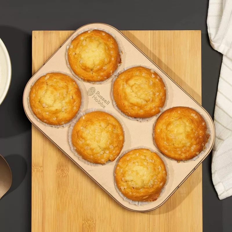 Máquina de muffins Russell Hobbs RH02151GEU7 dorada antiadherente, máquina eléctrica de muffins para encimera