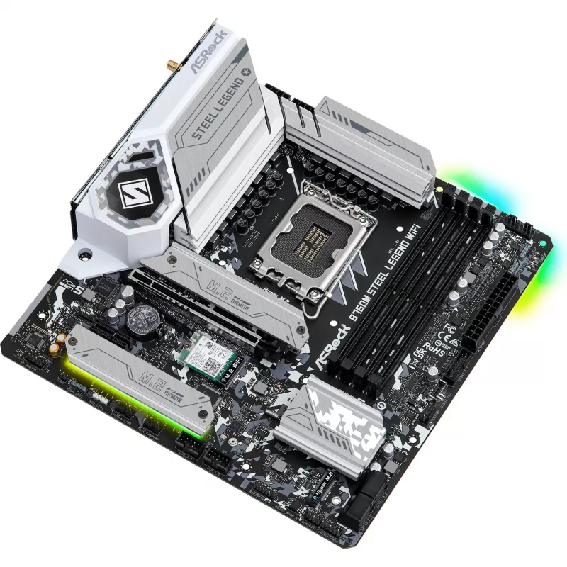 Placa base ASRock B760M Steel Legend WiFi — Intel B760, LGA 1700, micro ATX, DDR5, 4 DIMM, 128GB, Wi‑Fi 6E, 2.5Gb LAN