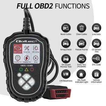 Probador de diagnóstico OBDII QOLTEC ProLine 50685 — escáner OBD-II para vehículos para sistemas de 8V/25V