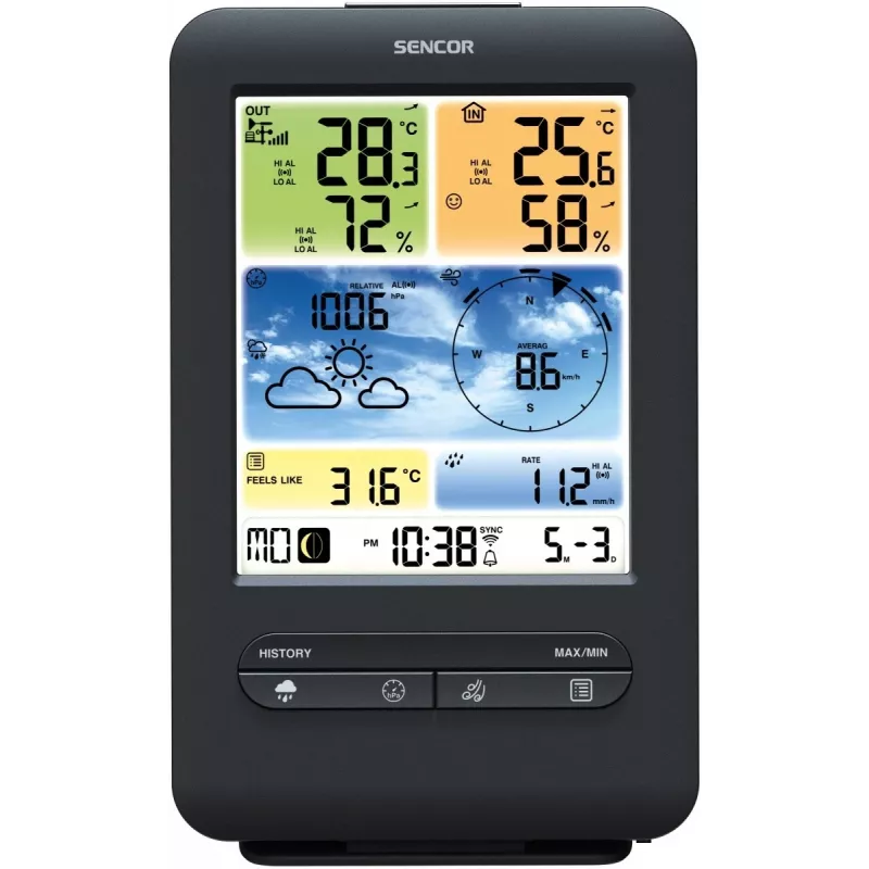 Sencor SWS 9898 Estación meteorológica Wi-Fi profesional con sensor 5-in-1, negra