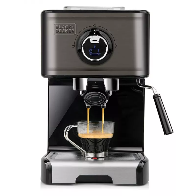 Espressomaschine Schwarz & Decker BXCO1200E — 1200 W, 15 bar, 1,2 L depósito de agua, 2 tazas, espumador de leche integrado, para la encimera, plateado