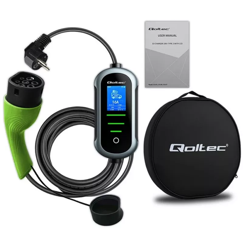 Cargador de vehículo eléctrico QOLTEC cargador de coche EV con Type2 ajustable 2en1 3,5 kW – cargador AC compacto, Type 2, 3,5 kW