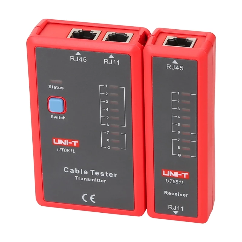 Comprobador de cables de red Unit UT681L para conectores RJ45 y RJ11, comprobación de continuidad y cableado