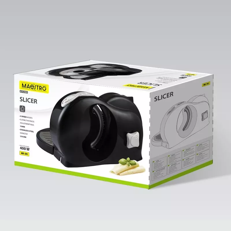 Cortadora de alimentos Maestro MR-591 — cortadora de cocina eléctrica, modelo MR-591, negra