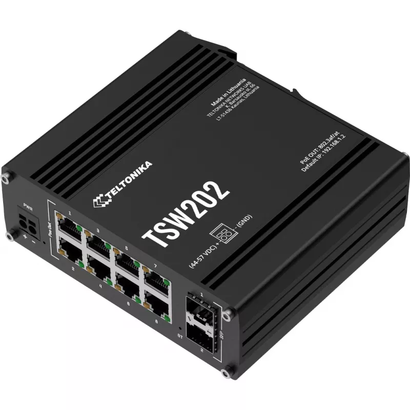 Teltonika TSW202 Managed L2 Gigabit Ethernet (10/100/1000) Power over Ethernet (PoE) aluminio, azul