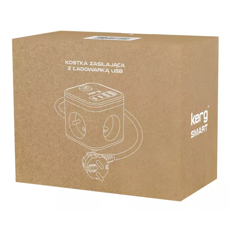 Regleta de enchufes Kerg SMART 3 tomas con 4 USB (USB-A + USB-C), cable 1,5 m, 16 A/250 V