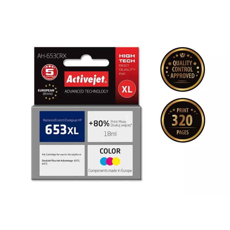 Activejet AH-653CRX cartucho de tinta (sustituye a HP 653XL 3YM74AE), de color, 18 ml, 320 páginas, Premium