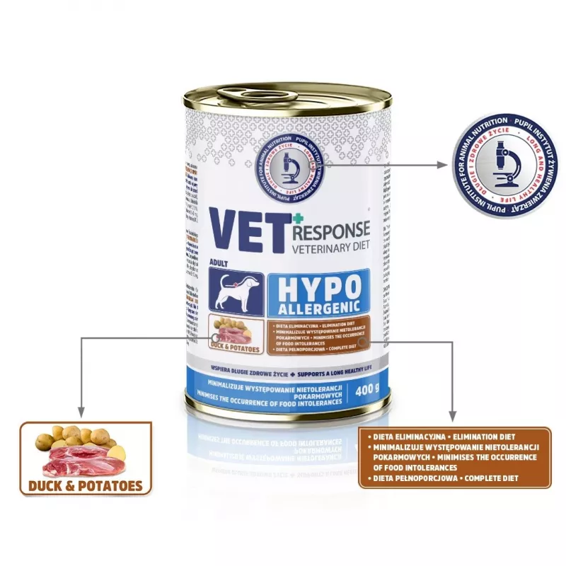 VET RESPONSE Hipoalergénico Pato - Comida húmeda para perros - 400 g