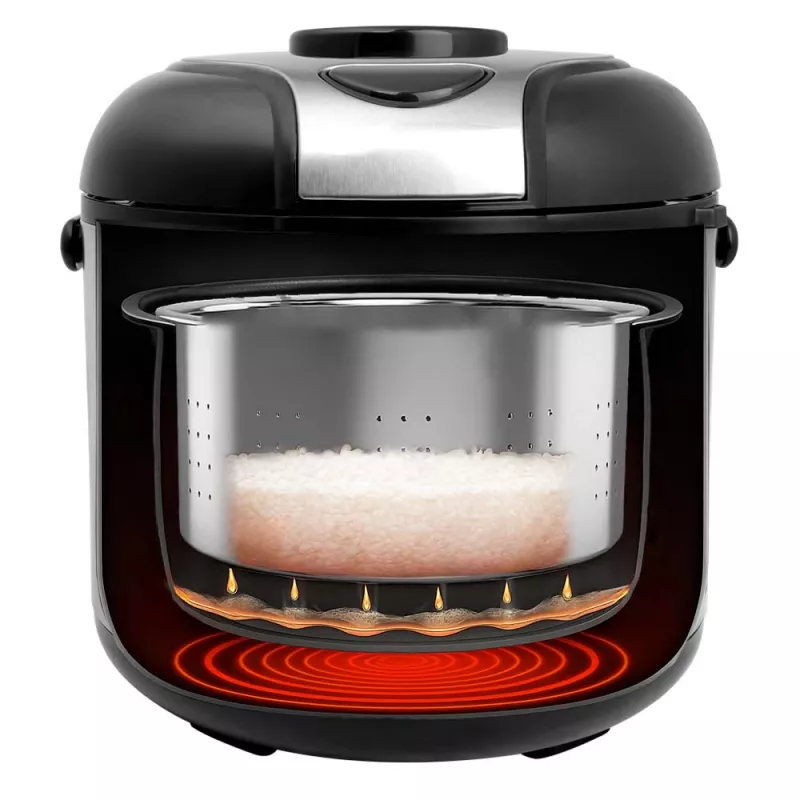 Olla arrocera GASTROBACK Rice Control Low Carb & Steam, 3 L, 450 W, negra/acero inoxidable