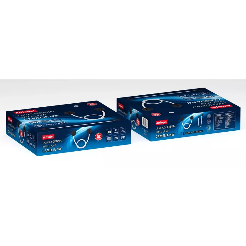 Lámpara de pared LED ActiveJet AJE-CAMELIA NW — 2400 lm, 4000 K, 16 W, negra, 1580×120×65 mm, IP20