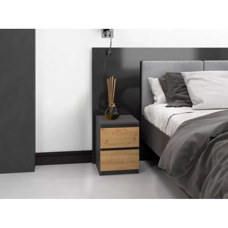 Mesita de noche Topeshop M2 ANTRACYT/ARTISAN 2 cajones antracita roble madera