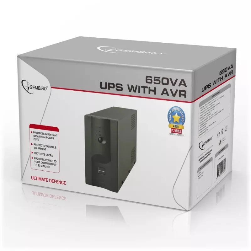 Gembird UPS-PC-652A sistema de alimentación ininterrumpida (SAI) Line-Interactive 0,65 kVA 390 W 3 salidas AC