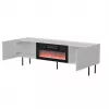 Mueble TV cama meble LUCCA 180x40x59 cm, superficie y marco blancos, chimenea eléctrica negra
