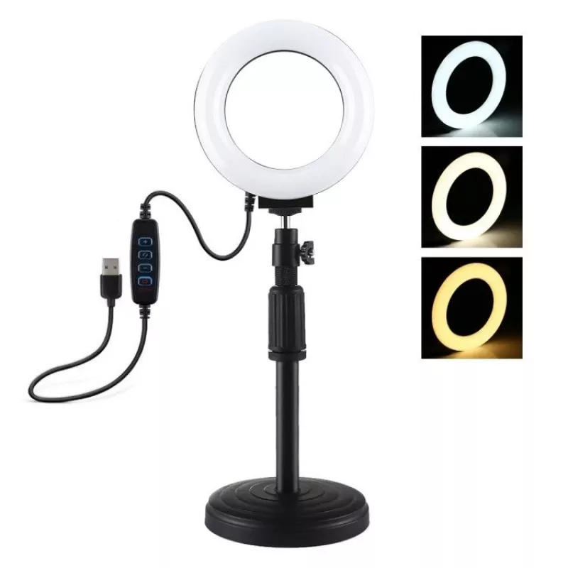Lámpara LED anular Puluz con trípode ajustable PU391