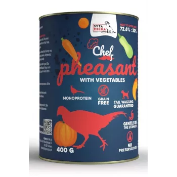 Comida húmeda para perros SYTA MICHA Chef Faisán con verduras 400 g, sin cereales, perros adultos