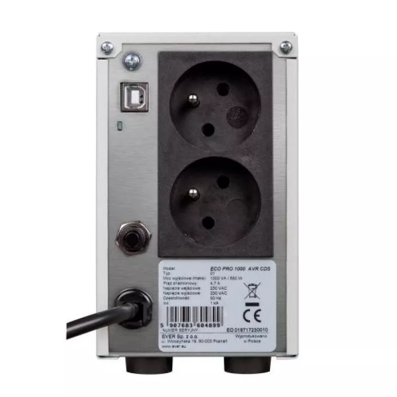 Ever ECO Pro 1200 AVR CDS SAI line-interactive, 1,2 kVA / 780 W, 2 tomas Schuko, torre