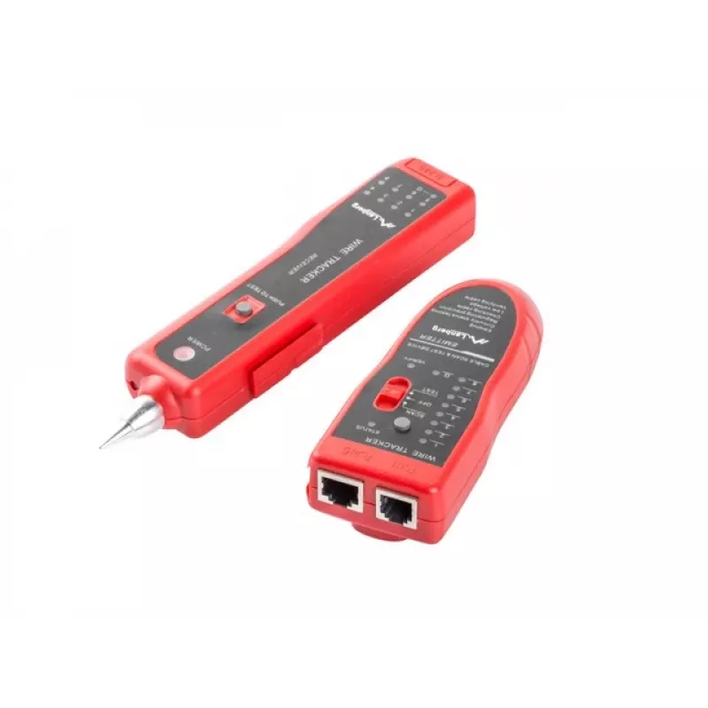 Comprobador de cables de red LANBERG NT-0501 — soporte RJ-11/RJ-12/RJ-45, longitud máx. 250 m, batería integrada, indicadores LED, negro