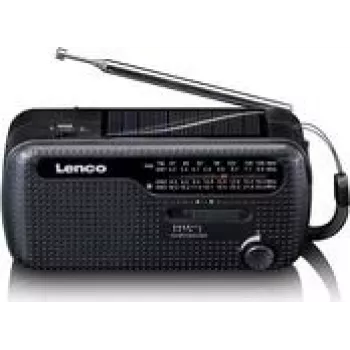 Lenco MCR-113BK Radio de emergencia solar, manivela/solar/pilas, Negro