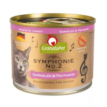 Comida húmeda para gatos Fox4Pets Symphonie N.º 2 Gambas y pavo 200 g, alimento completo para gatos adultos, proteína 11 %, grasa 5,7 %, humedad 80 %