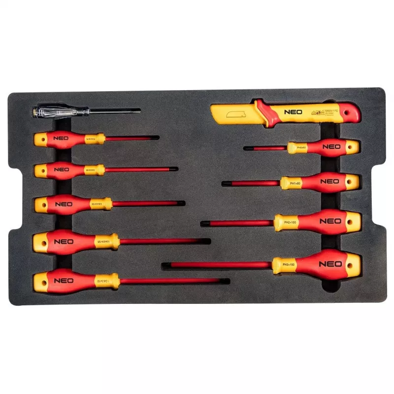 Neo Tools Caja de servicio para electricistas 52 piezas en resistente caja 22