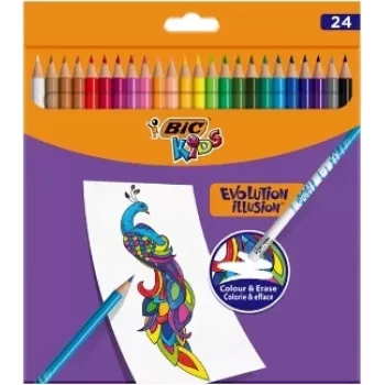 Lápices de colores BIC Kids Evolution Illusion borrables 24 colores