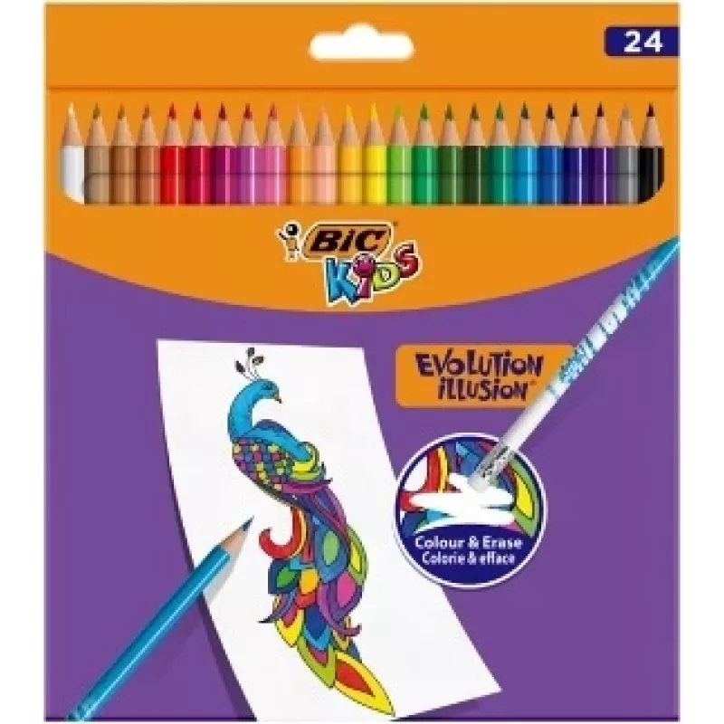 Lápices de colores BIC Kids Evolution Illusion borrables 24 colores