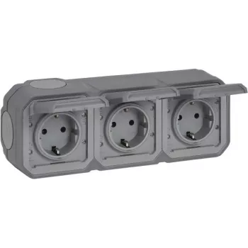 Legrand Plexo nuevo APWG 069743L Toma de corriente Schuko 3 tomas IP44 Gris 5 (069743L)