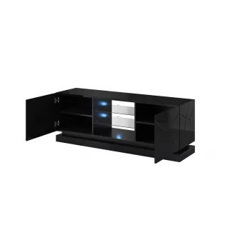Mueble de TV cama meble QIU 160 — MDF negro brillante, 1600×420×570 mm