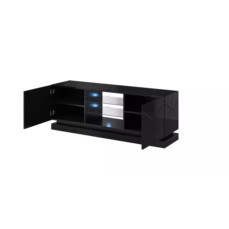 Cama Meble QIU 160 mueble de TV, MDF, negro brillo