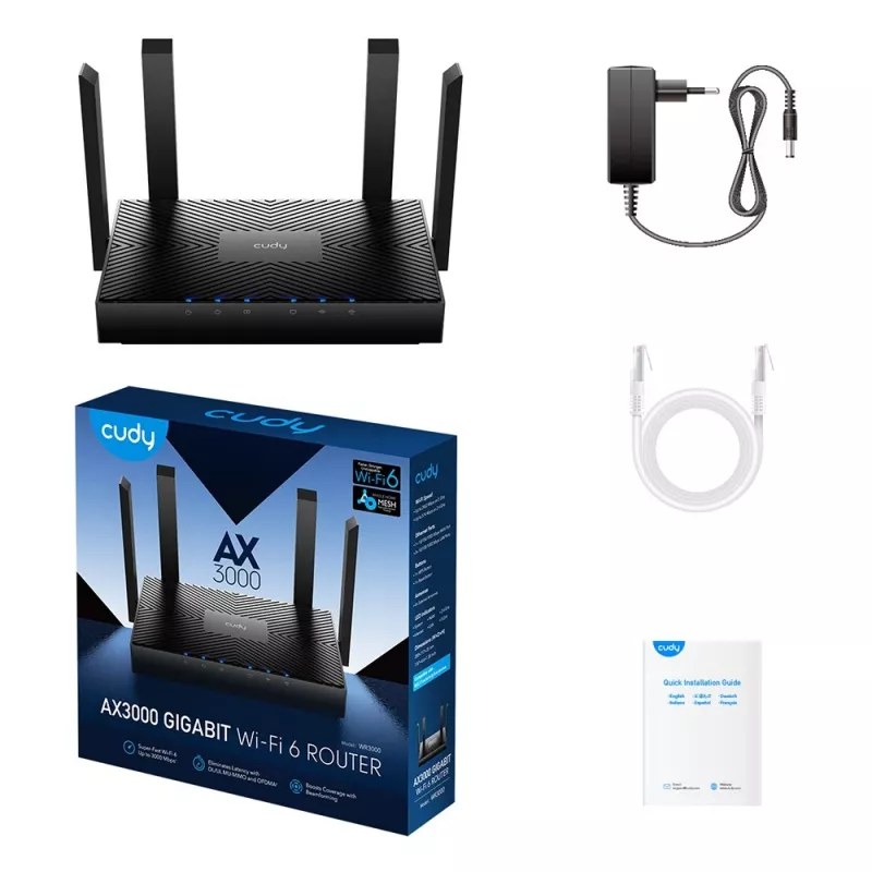 Router inalámbrico Cudy WR3000 Gigabit Ethernet doble banda (2,4 GHz / 5 GHz) negro