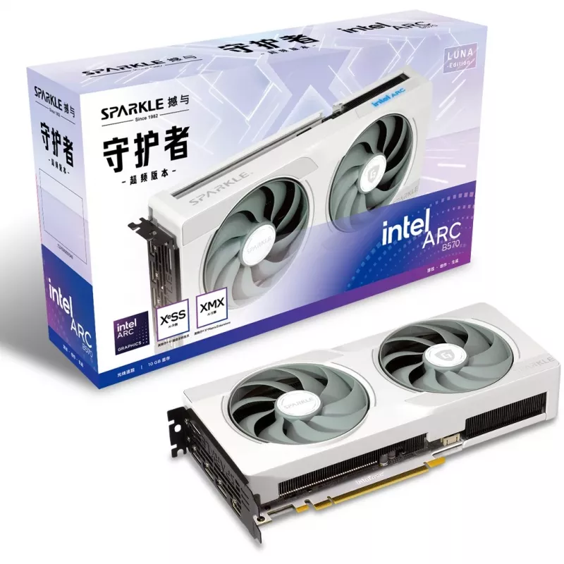 Sparkle Intel Arc B570 Guardian Luna OC SB570GW-10GOC tarjeta gráfica, 10 GB GDDR6, PCIe 4.0 x8, 160 bits, blanca