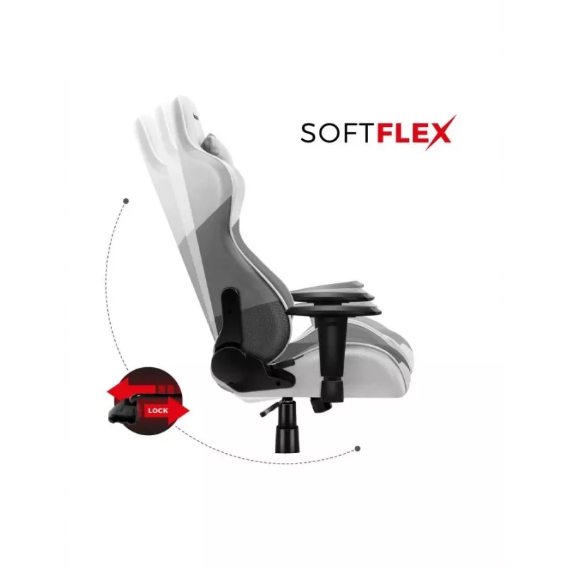 Silla gaming Huzaro Force 6.2 con asiento envolvente gris, blanca