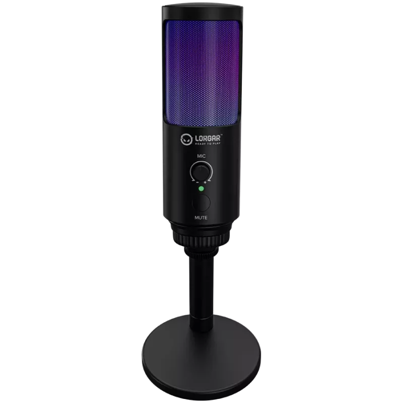 LORGAR SMP40, micrófono RGB con botón de silencio externo y soporte de metal, negro