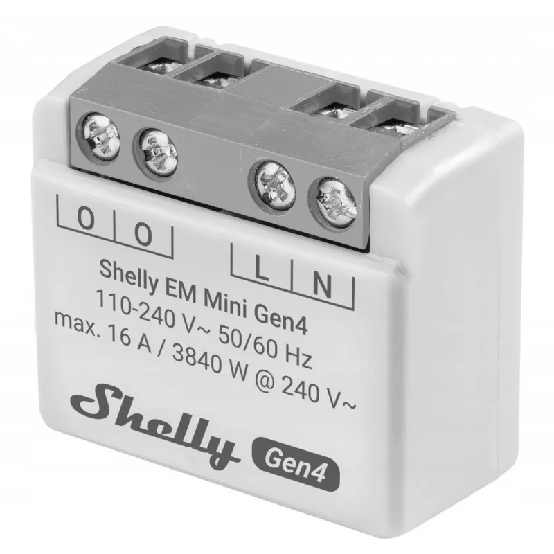 Relé inteligente Shelly Relay EM Mini Gen4 1 canal Wi‑Fi Matter Zigbee Bluetooth 8A, 110–240V, Medidor de energía