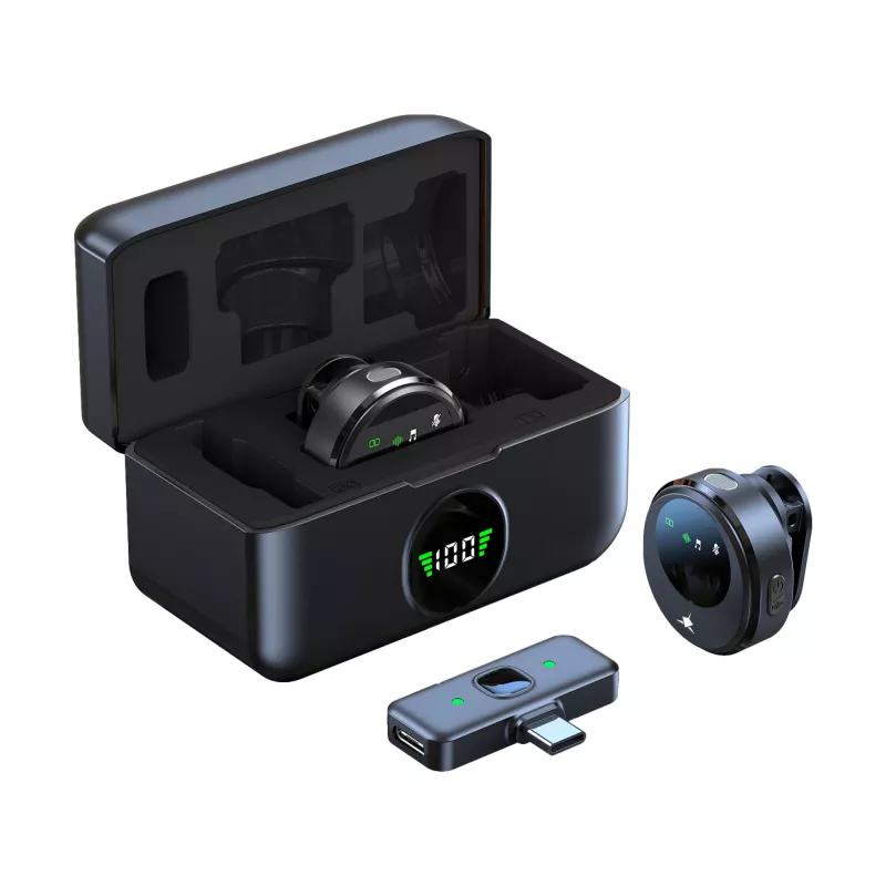 White Shark DSM-06 Tassa Micrófono de solapa inalámbrico, USB-C, negro