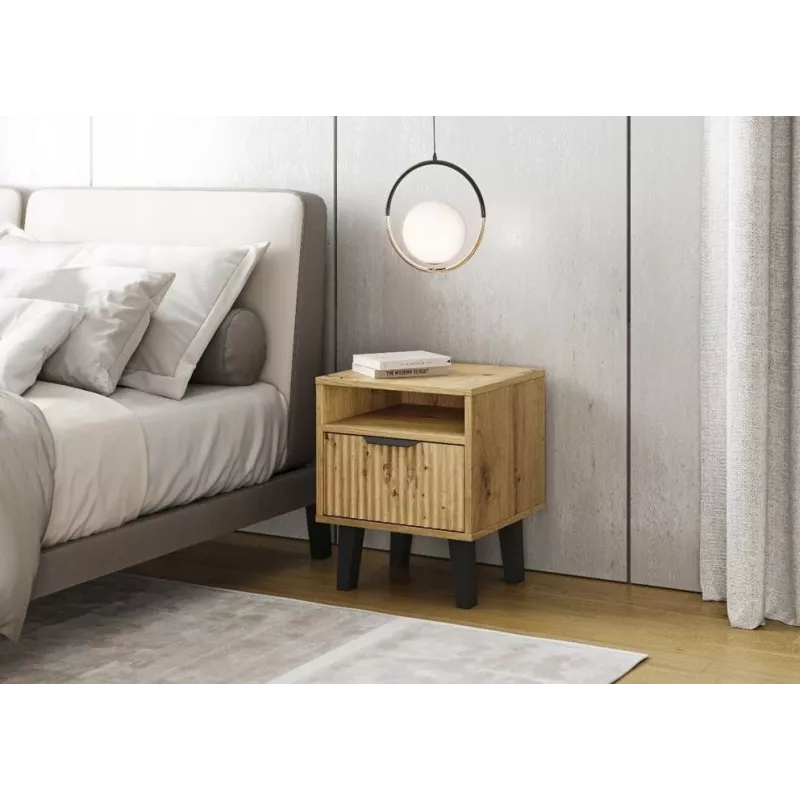 Mesita de noche SCANDI 1S esbelta roble ARTISAN