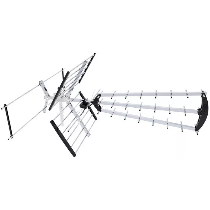 Antena DVB-T exterior/interior LIBOX LB2000 con amplificador de 69 dB, doble polarización, 174–790 MHz, aluminio/negro