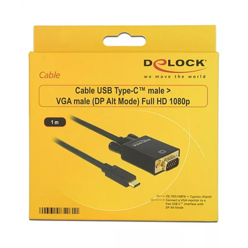 Adaptador de cable de vídeo DeLOCK 85261 USB Type-C a VGA 1 m negro