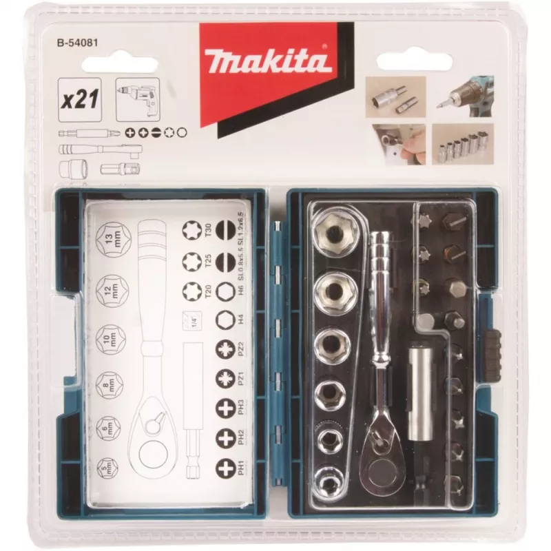 Makita Set de puntas de destornillador y carraca, 21 piezas (B-54081)