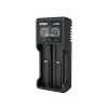 Cargador de pilas XTAR VC2SL — USB 5V 1A, LCD, carga 2 celdas, compatible Li-Ion/NiMH/NiCd, tamaños A/AA/AAA/AAAA/C/D/SC, negro