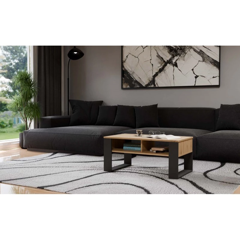 Mesa de centro top e shop Modern 90×58×50 cm, estructura antracita, estantes en roble Artisan mate